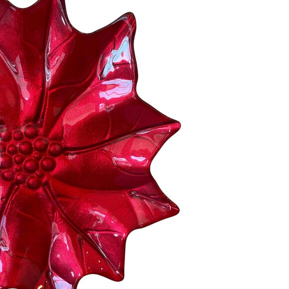 4 Akcam Turkish Glass Red Shimmer Poinsettia 8" Plate Set of 4 Christmas Holiday - Picture 10 of 16